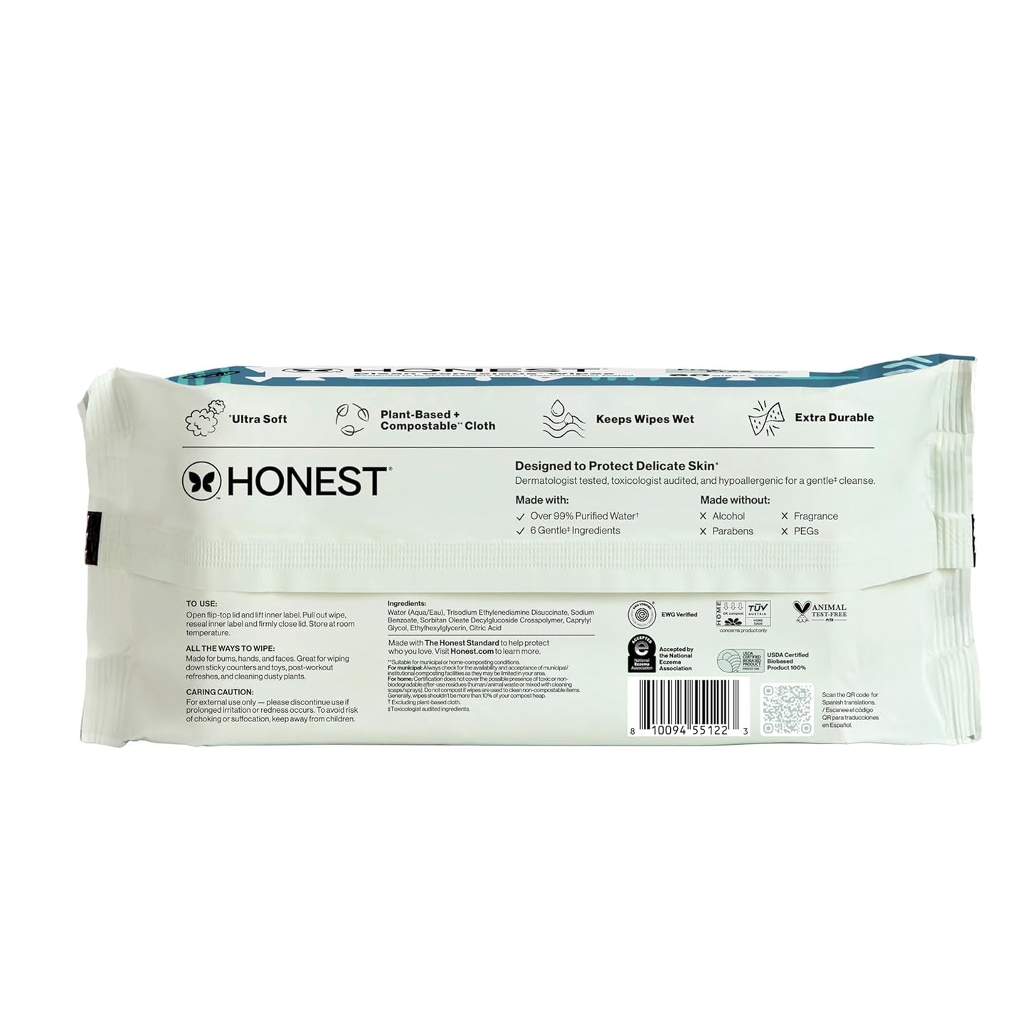 The Honest Company Hypoallergenic Multi-Use Baby Wipes for Sensitive Baby Skin, Rose Blossom, 60 Count