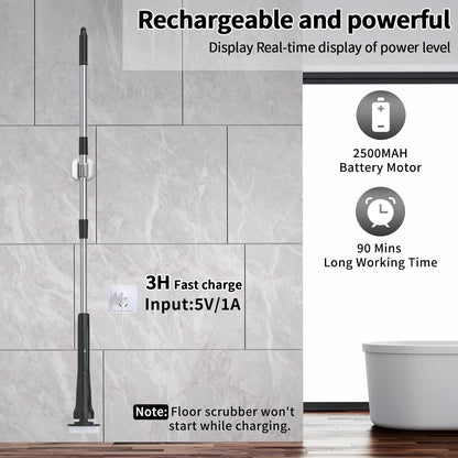 Electric Spin Scrubber, Hillyfe Bathroom Scrubber Electric with 7 Replaceable Brush Heads, IPX7 Waterproof,300/400 RPM, 3 Adjustable Length,Scrubber Brush Electric for Bathtub Floor,White