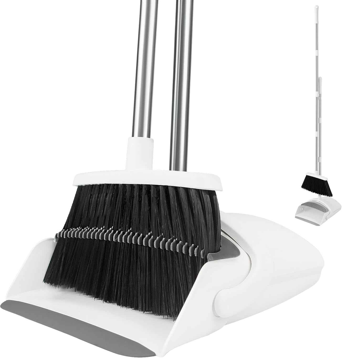 BSKLIN Pink Broom and Dustpan Set, 52-in Handle Broom Dustpan Combo Set Household Hand Broom with Dustpan Teeth to Clean Hair for Home Kitchen Office Lobby Sweeping Indoor（Pink）