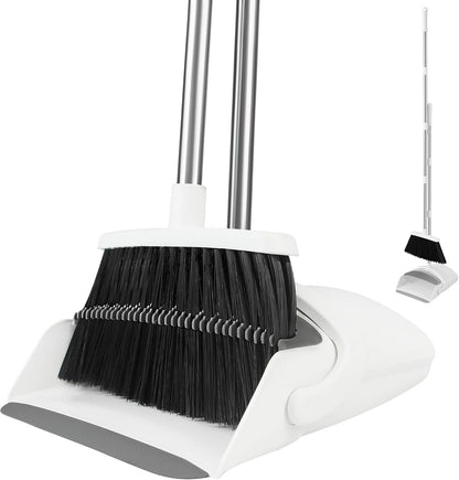 BSKLIN Pink Broom and Dustpan Set, 52-in Handle Broom Dustpan Combo Set Household Hand Broom with Dustpan Teeth to Clean Hair for Home Kitchen Office Lobby Sweeping Indoor（Pink）