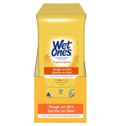 Wet Ones Antibacterial Hand Wipes, Fresh Scent, 20 Wipes (Pack of 10)