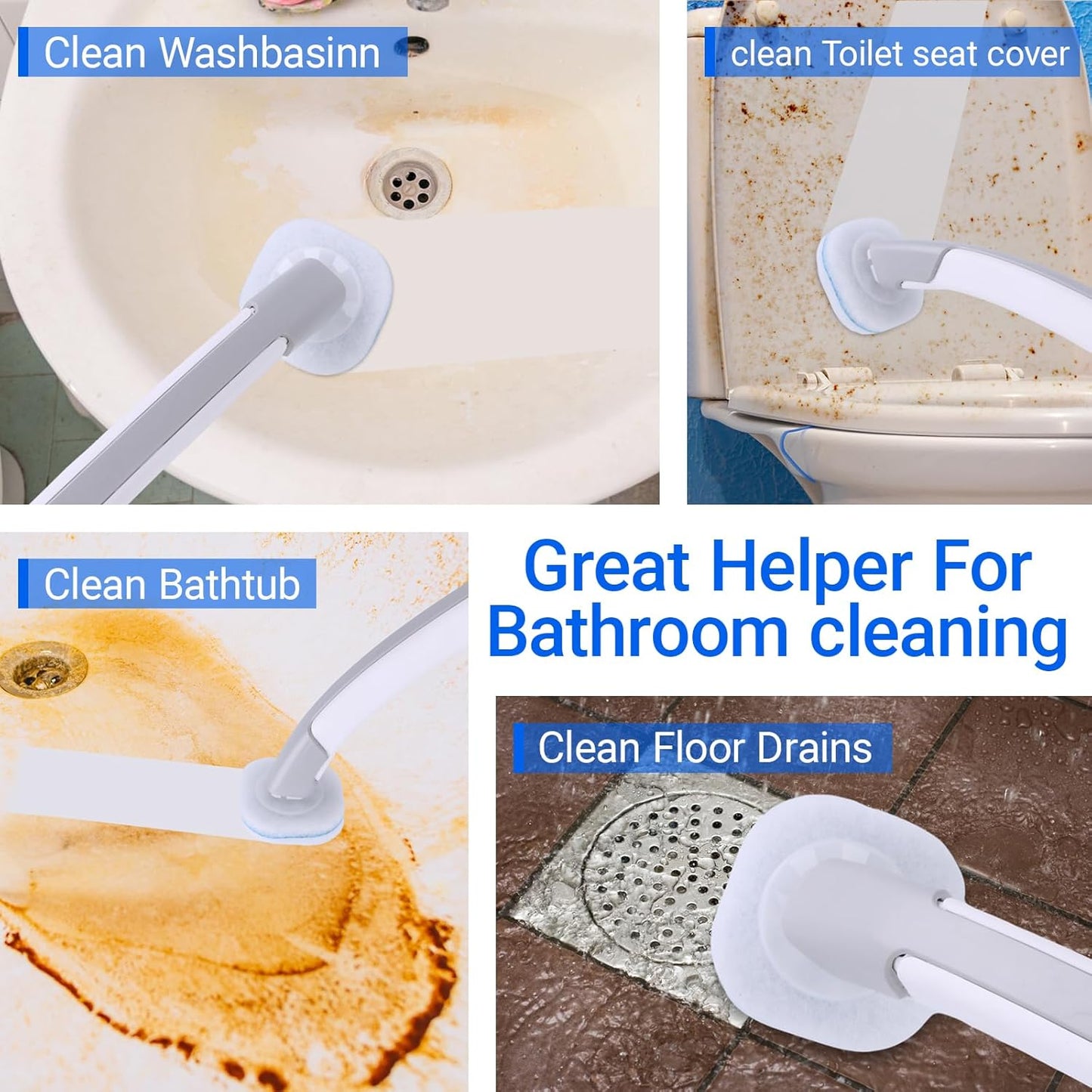 30 Count Disposable Toilet Brush Refills, Toilet Refill Pads Compatible with Clorox and Oshang Toilet Brush, Bathroom Cleaning Heads