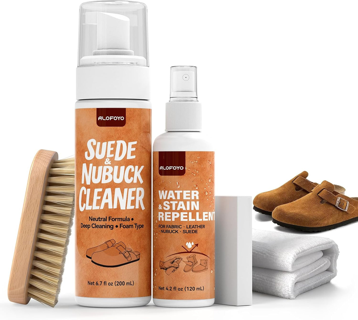 Suede and Nubuck Shoe Cleaner Kit, 5-in-1 Cleaning and Protector Spray with Suede Brush & Eraser, Cloth, Safely Clean, Protect & Restore Shoes, Boots, Uggs, Birkenstock, Jackets, Bags and Car Seats