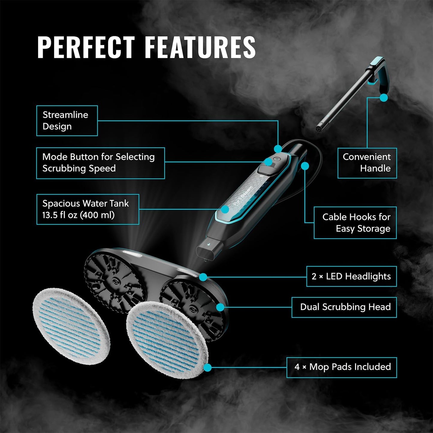 PurSteam 10-in-1 Steam Mop, Floor Steamer with Detachable Handheld Steam Cleaner for Tile, Hardwood Floors
