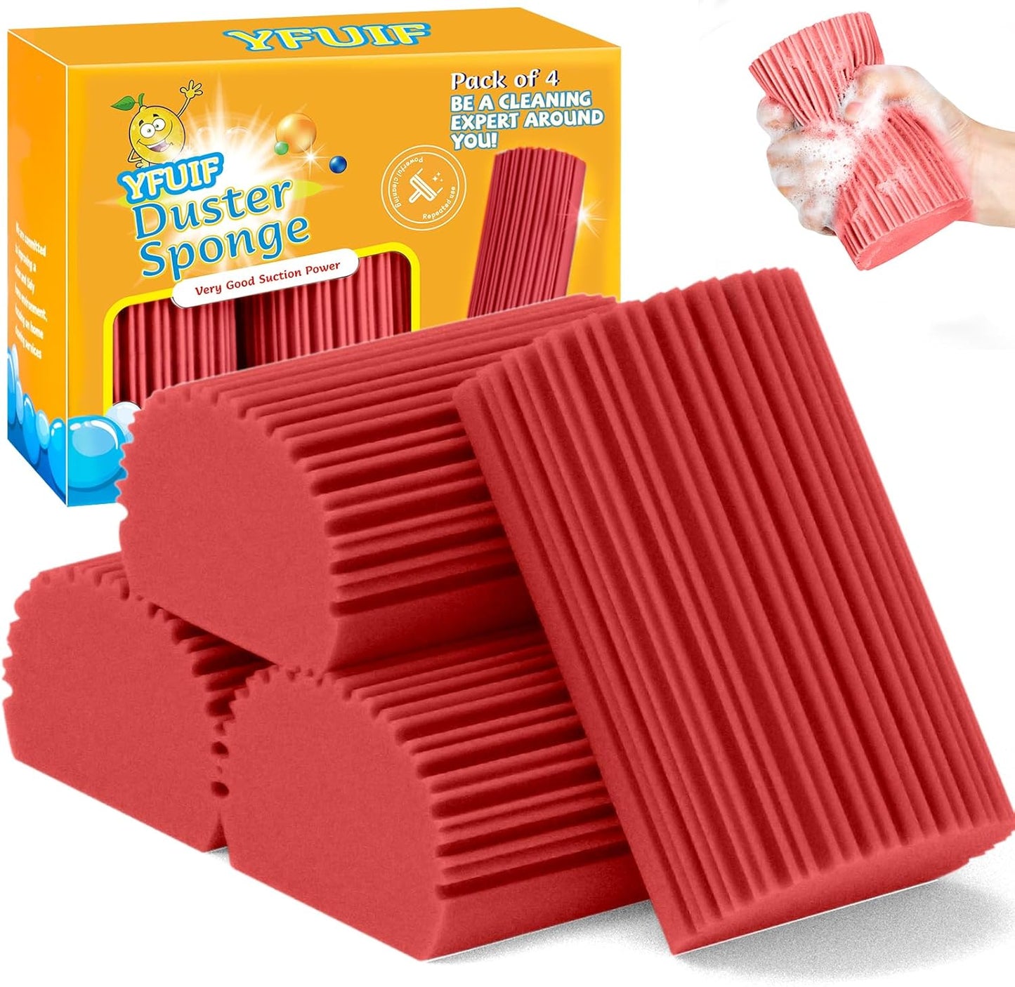 2-Pack Damp Duster Sponge for Clean, Magic Sponge Eraser Baseboard Cleaner Tool, Dusters for Cleaning Blinds, Glass, Vents, Railings, Mirrors,Window Track Grooves and Faucets