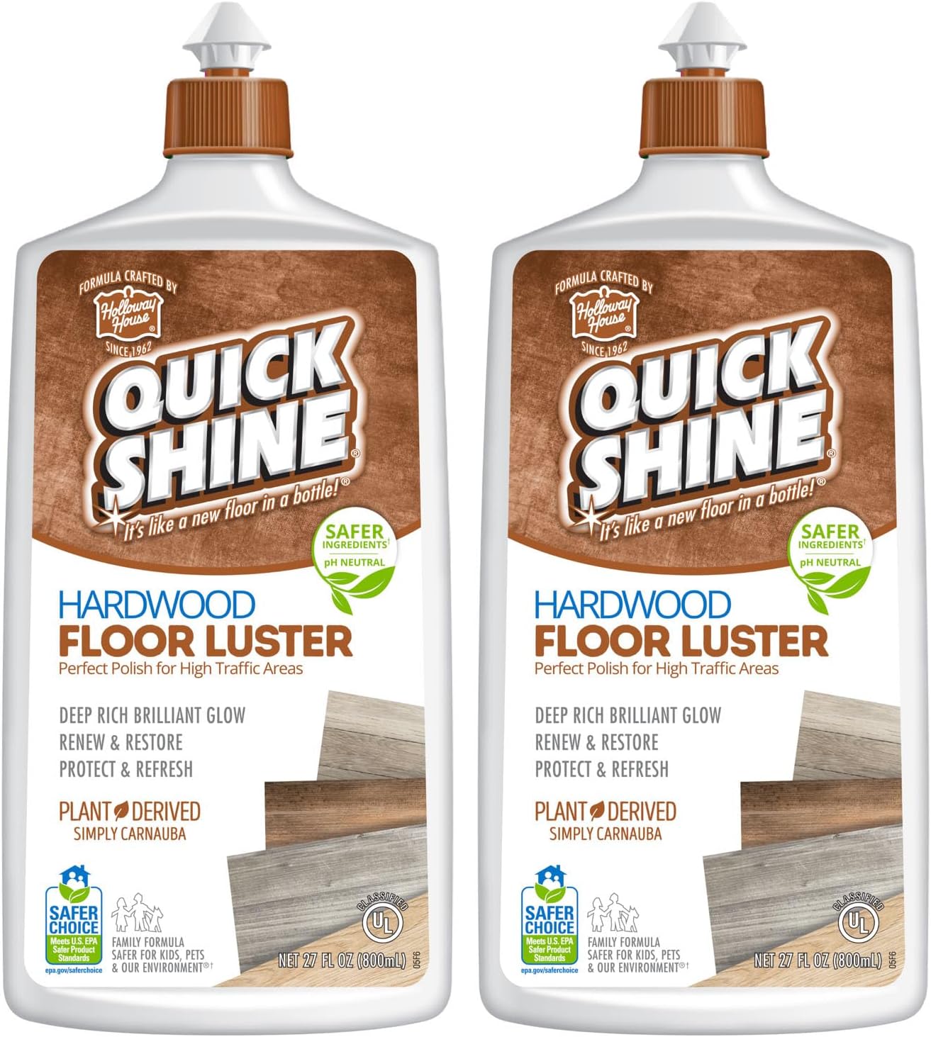 Quick Shine Hardwood Floor Luster-Polish 64oz | Plant-Derived w/Carnauba | Safer Choice, No PFAS, pH Neutral | Ready to Use Formula w/Anti-Slip Technology | Simply Squirt & Spread | Made in USA