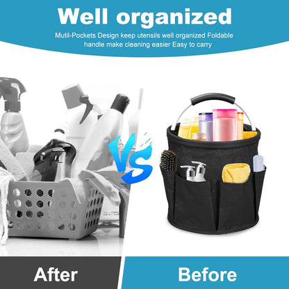 Qivine 17L Cleaning Caddy with Handle, Cleaning Supply Caddy Foldable Tool Bag Cleaning Products Organizers Portable Cleaning Bucket Organiser for Storing Towels(Blue)