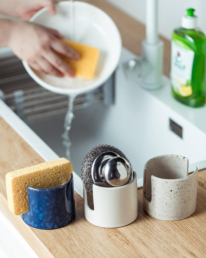 Zoeeker Sponge Holder for Kitchen Sink, Ceramic Dish Sponge Dish Rack Scrubby Caddy Kitchen Organizer Cute Sink Caddy Organizer, Farmhouse Decor, Speckled Glaze