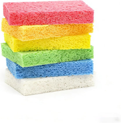 Cellulose Sponges,Heavy Duty Scrub Kitchen Sponge,Clean Tough Messes Without Scratching Sponges Kitchen,Pop Up Eco Sponges DIY Orange (6 Pack)