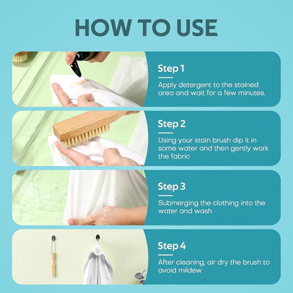 BFWood Laundry Stain Brush, Natural Soft Boar Bristles, Removes Tough Stains from Delicate Fabrics Like Knits, Cotton, and Linens, Gentle on Fabrics, No Damage