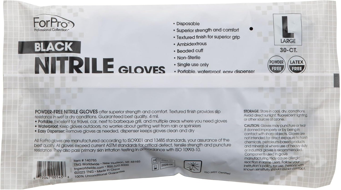 ForPro Disposable Nitrile Gloves, Chemical Resistant, Powder-Free, Latex-Free, Non-Sterile, Food Safe, 4 Mil