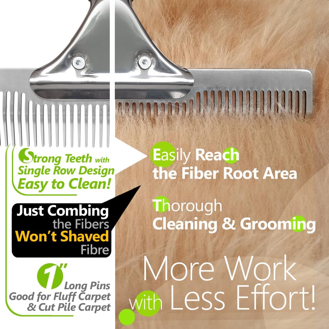 Pet Hair Carpet Rake - Multi-Surface Brush & Broom for Fluffy Rugs & Carpets - Efficient Pet Hair Removal Tool