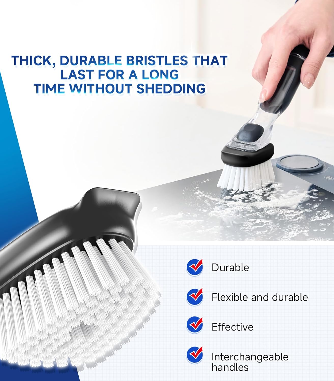 Dish Brush Refills Head for OXO - 4 Pack Dish Brush Cleaning Soap Dispensing Head Replacement for Scrubber, Kitchen Dish Brush Replacement Head for OXO Dish Brush Refill Head