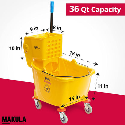 Makula Commercial Mop Bucket with Wringer, 36 Qt Heavy Duty Janitor Mop Bucket with Wheels, Side Press Wringer Combo, Industrial Cleaning Bucket for Restaurants, Schools & Commercial Floors