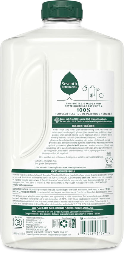 Seventh Generation Dish Soap Refill, Free & Clear, 50 fl oz, 3 Pack, Plant-Based Dishwashing Liquid for Grease & Tough Food Messes, For Sensitive Skin
