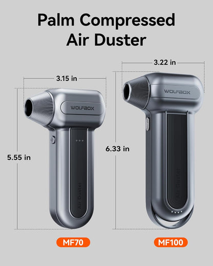 WOLFBOX MF60 Compressed Air Duster-110000RPM Super Power Electric Air Duster, 3-Speed Adjustable Rechargeable Cordless Air Blower with Fast Charging for PC Keyboard Cleaning, Car, Home, 5 Nozzle