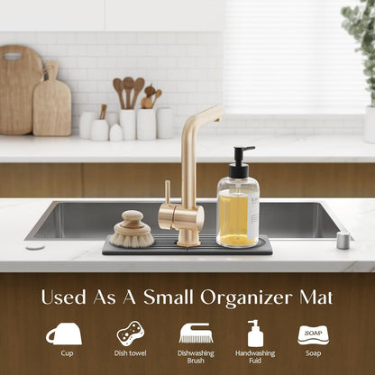 Eormoe Faucet Mat for Kitchen Sink – Diatomite Stone Drying Mat & Sink Protectors, Prevent Moisture – Sink Splash Guard Water-Absorbing Stone Tray for Bathroom Counter (Light Grey, 23.6" x 3.9")