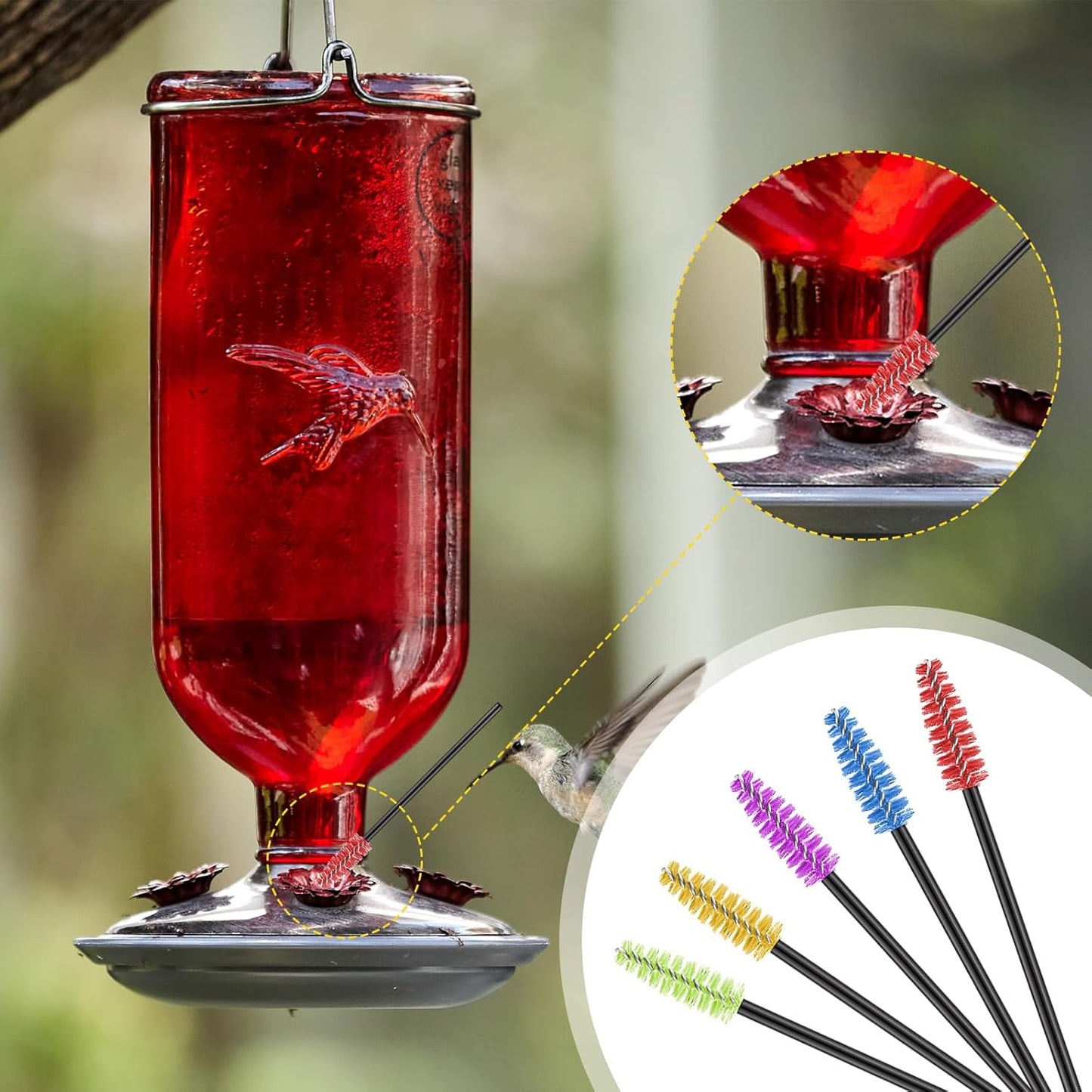 Hummingbird Feeder Cleaning Brush 19 Pieces 3 Size Mini Nylon Double Headed 2 in 1 Hummingbird Brush Hard to Reach Places Tiny Cleaning Kit(Black)