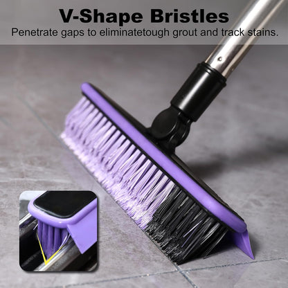 Grout Cleaner Brush with Long Handle, V-Shaped Floor Scrub Brush Swivel Grout Brush Stiff Bristle Floor Grout Scrubber for Bathroom, Tile Line, Crevice, Kitchen, Wall, Deck, Garage (Blue)