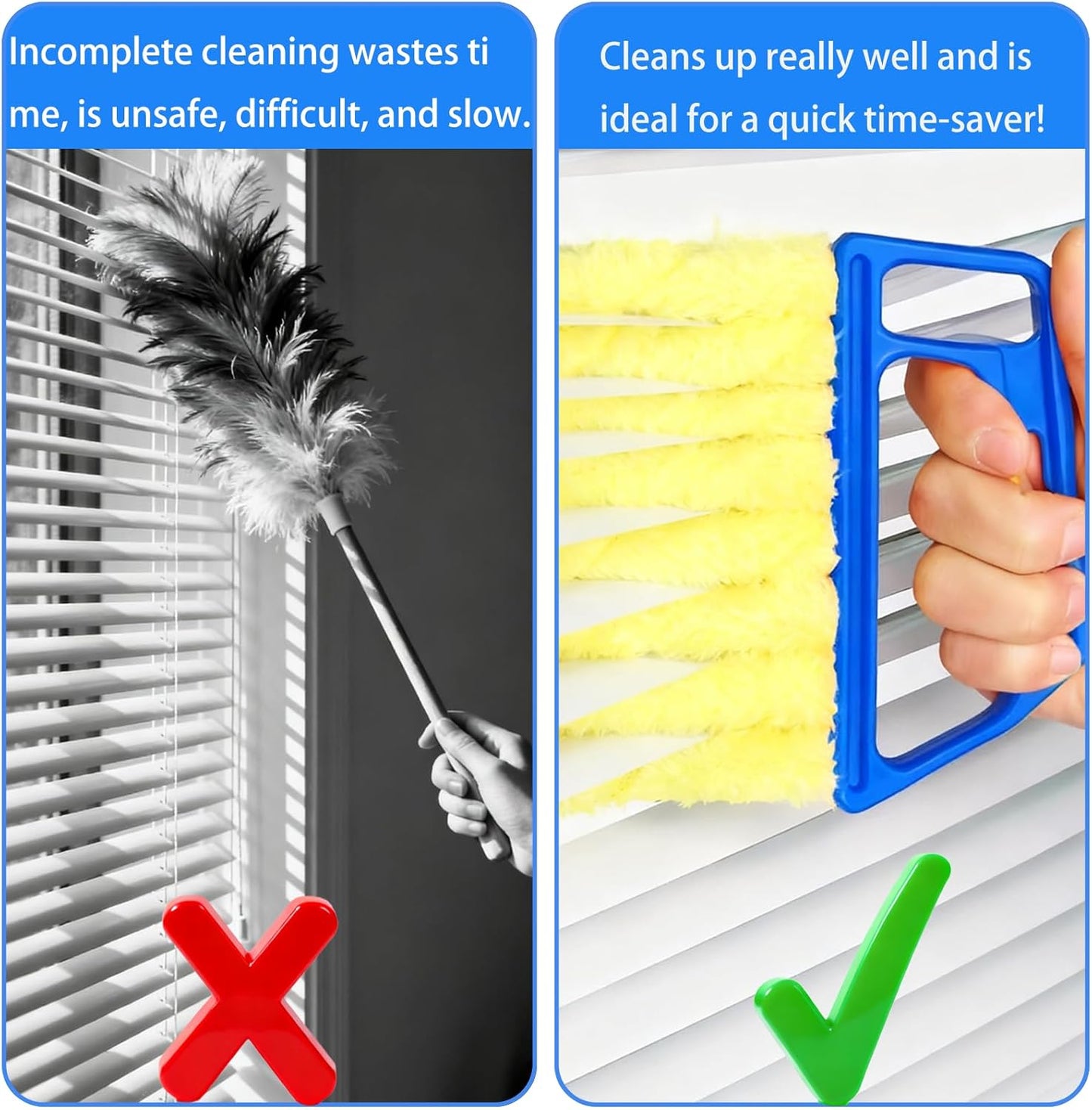 8Pcs Window Venetian Blind Cleaner Duster Tool, Microfiber 7-Finger Dusting Brush for Wood/Vinyl Blinds, Window Shutters, Air Conditioner and Fan Vents, with 4 Washable Cloth Covers