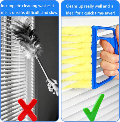 8Pcs Window Venetian Blind Cleaner Duster Tool, Microfiber 7-Finger Dusting Brush for Wood/Vinyl Blinds, Window Shutters, Air Conditioner and Fan Vents, with 4 Washable Cloth Covers