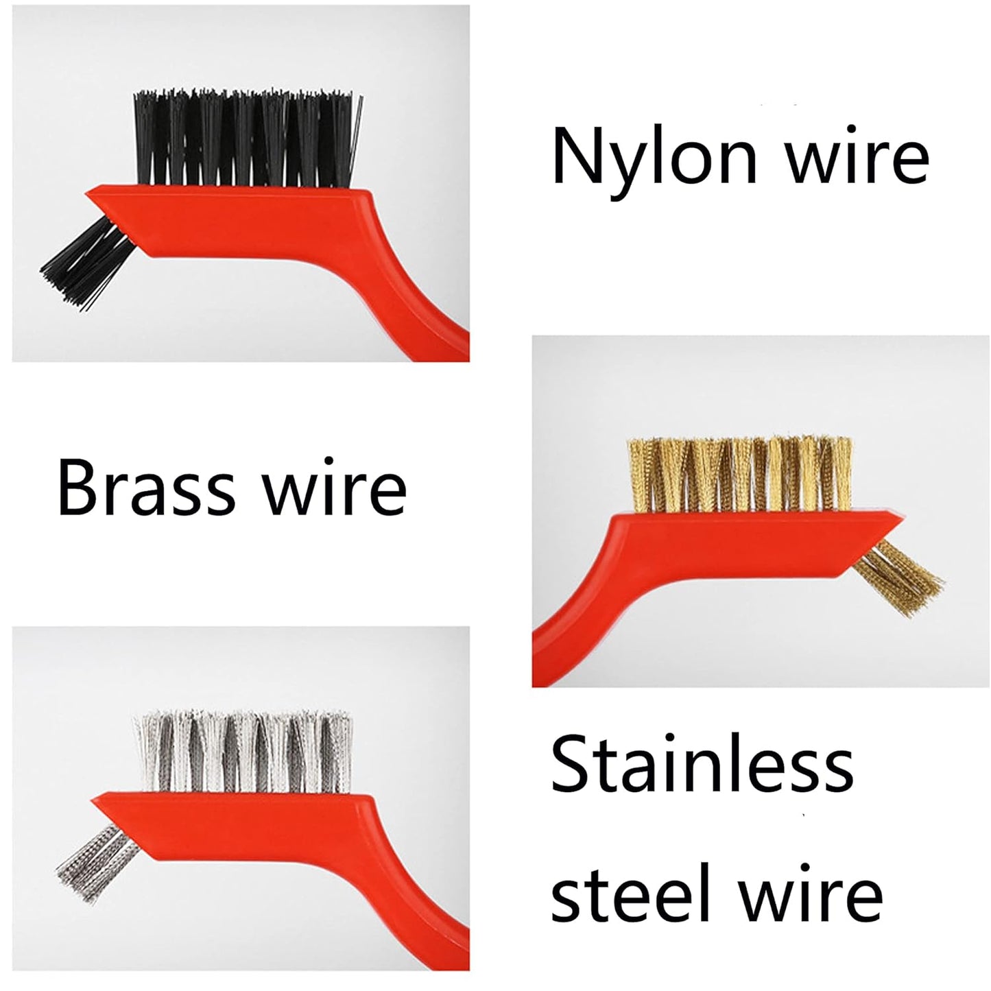 3Pcs Mini Wire Brush Set for Cleaning and Rust Removing, 7 Inch Industrial Wire Brushes of Stainless Steel/Nylon/Brass Bristles