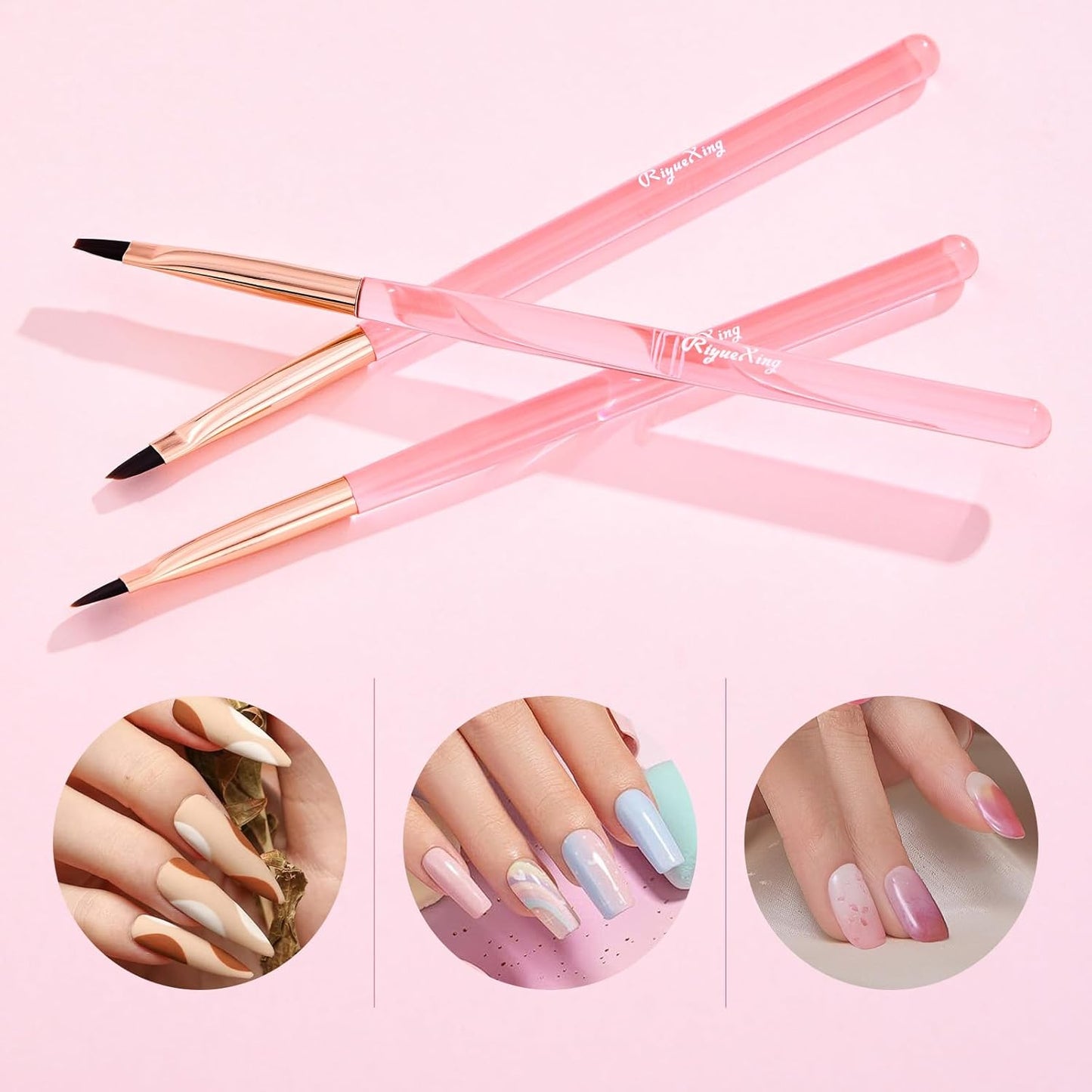 3PCS Nail Art Clean Up Brushes -Round/Angled Nail Brushes for Cleaning Polish Mistakes on the Cuticles, Brushes for Nail Art and Designs Painting DIY