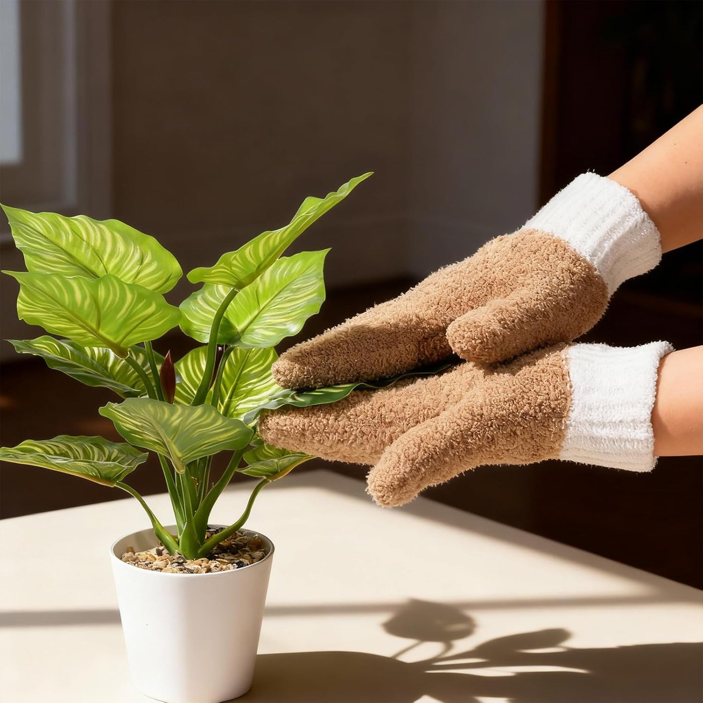 3 Pairs Microfiber Dusting Mitt Household Cleaning Gloves Leaf Cleaning Gloves Washable Reusable for Blinds, Windows, Plants, Furniture Clean