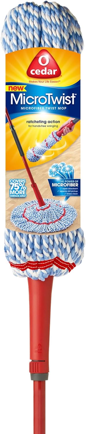 O-Cedar MicroTwist MAX Microfiber Twist Mop with 1 Extra Refill | Features Hands-Free Wringing | Extra Large 18-Inch Mop Head | Safe on All Floor Types
