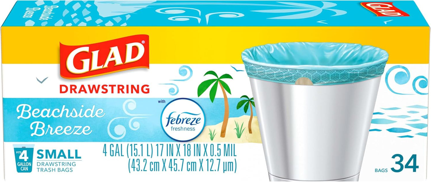 Glad Small Trash Bags 4 Gallon, Febreze Sweet Citron & Lime Garbage Bags, Odor Resistant with Drawstring, 80 Count