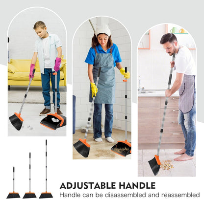 Broom and Dustpan Set for Home, 51-in Long Adjustable Handle Angle Broom and Dustpan Combo Set with Dust Pan Teeth to Clean Hair for Home Kitchen Office Lobby Floor Garden (Black&White)