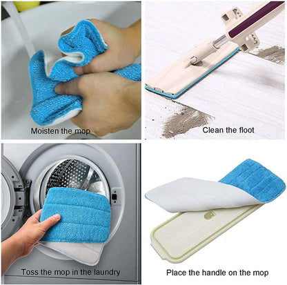 Microfiber Replacement Mop Pad, 18" x 6" Wet & Dry Home & Commercial Cleaning Refills, Reusable Floor Mop Pads (6 Pack) Blue