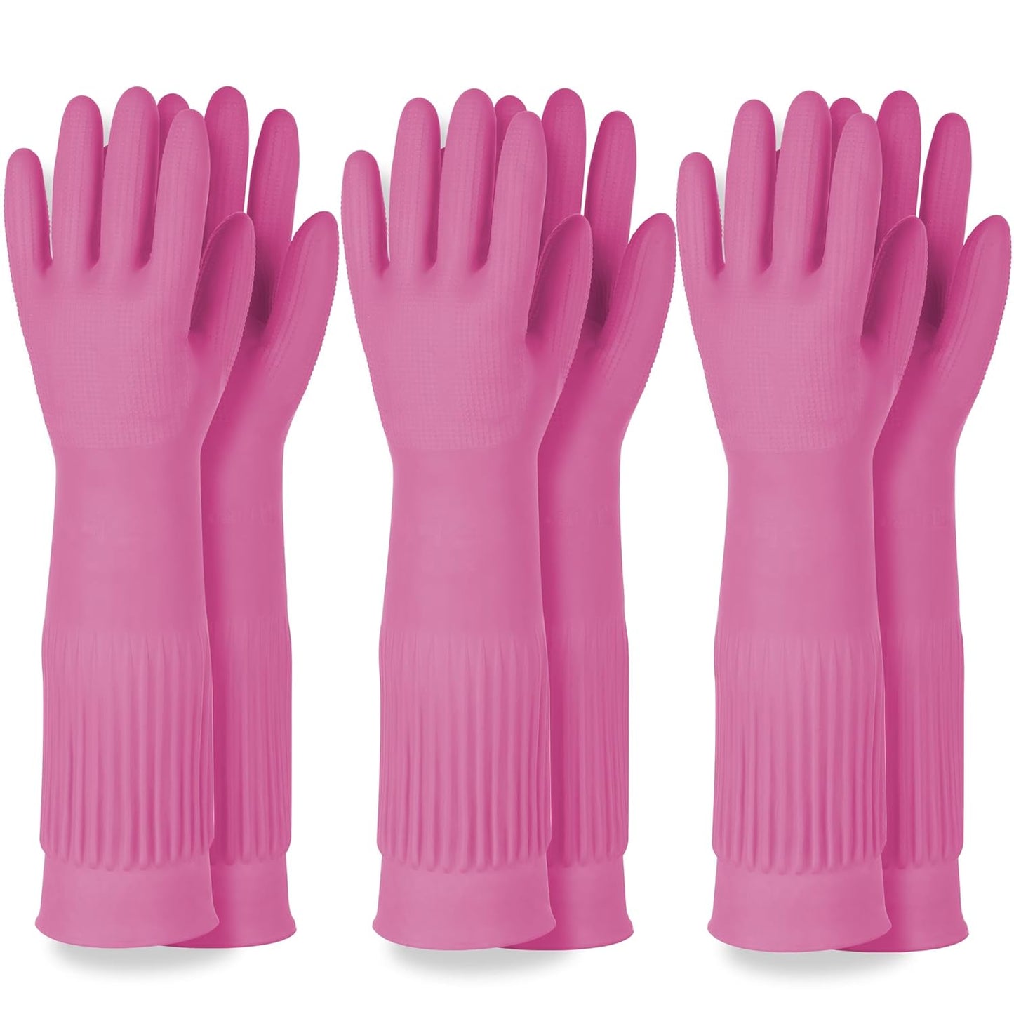 DABOGOSA Mamison 2 Pairs Reusable Waterproof Household Dishwashing Cleaning Rubber Gloves, Non-Slip Kitchen Glove (Pink, Medium (Pack of 2))