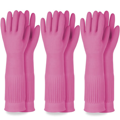 DABOGOSA Mamison 2 Pairs Reusable Waterproof Household Dishwashing Cleaning Rubber Gloves, Non-Slip Kitchen Glove (Pink, Medium (Pack of 2))