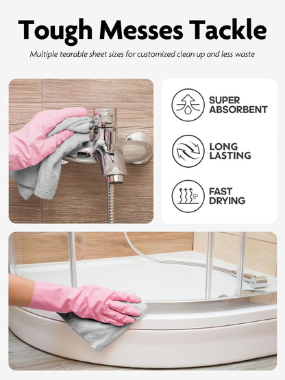 Fantasticlean Microfiber Cleaning Cloth Roll -40 Pack, Tear Away Microfiber Towels, 12" x 12", Reusable, Washable, Scratch Free, Ultra Absorbent Dishcloth for All-Around Cleaning Supplies (White)