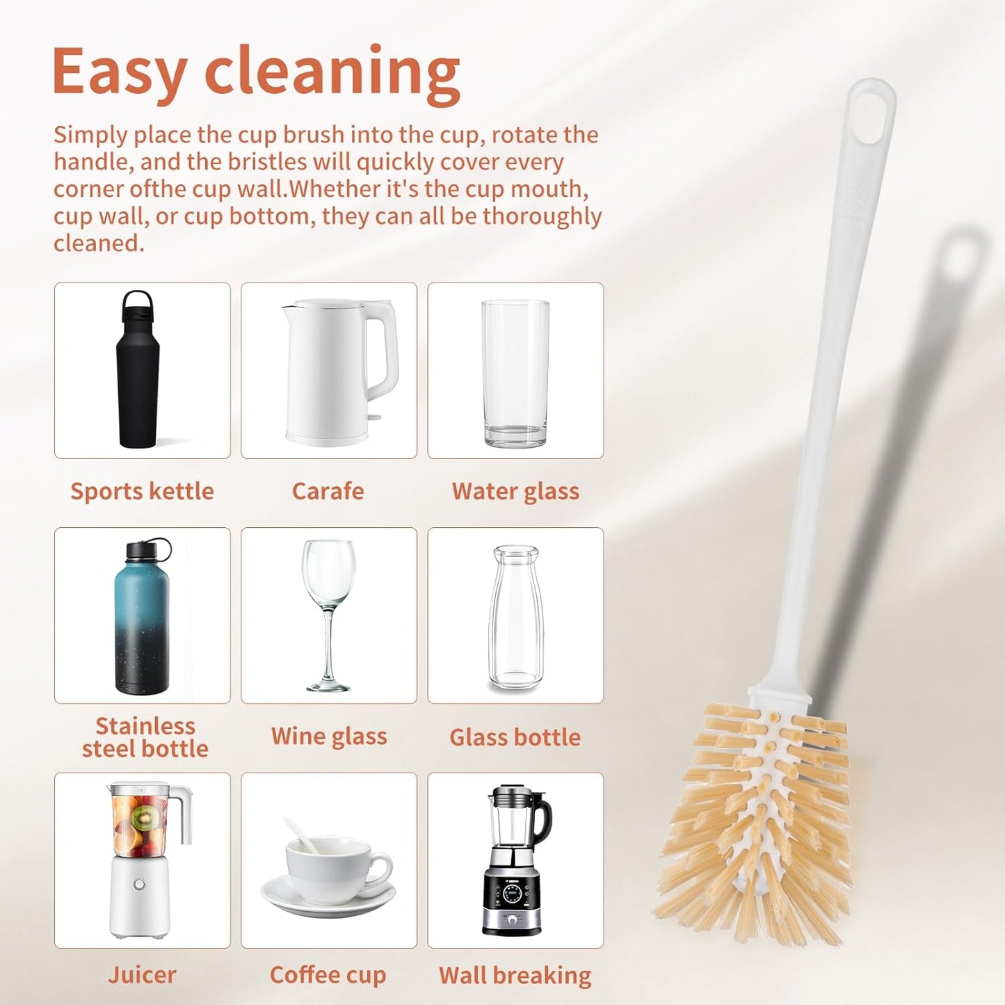 Bottle Brush Set – Adjustable Long Handle (Up to 15.6”) Narrow Bottle Cleaner, Fixed Handle Bottle Cleaning Brush, 2 Traceless Hooks & 2 Straw Brushes for Water Bottle Coffee Maker& More