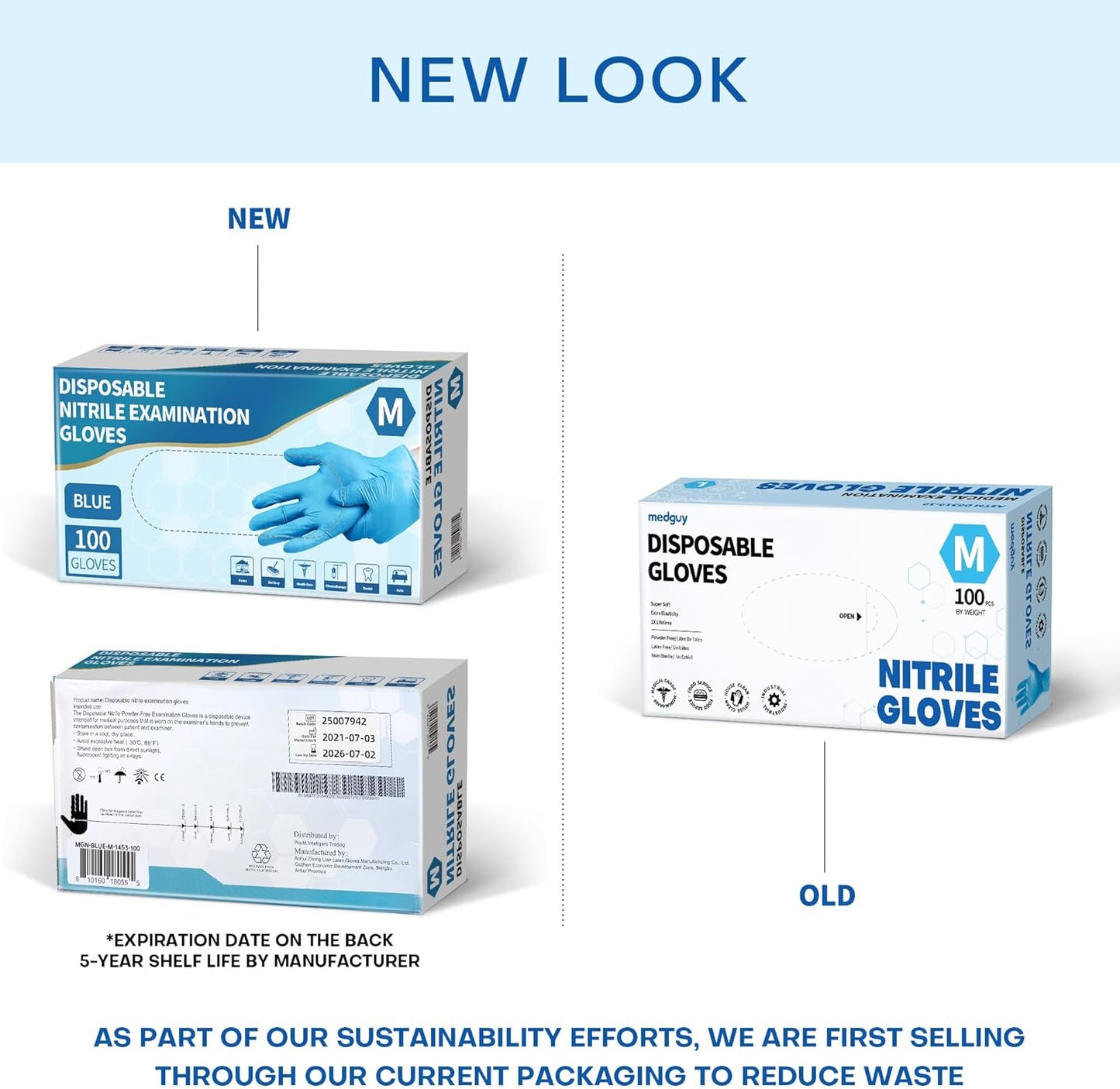 Medguy Medical Blue Nitrile Disposable Exam Gloves, 4.5 Mil 100 Pcs Powder-Free Latex-Free Food-Safe for Lab Cooking Cleaning