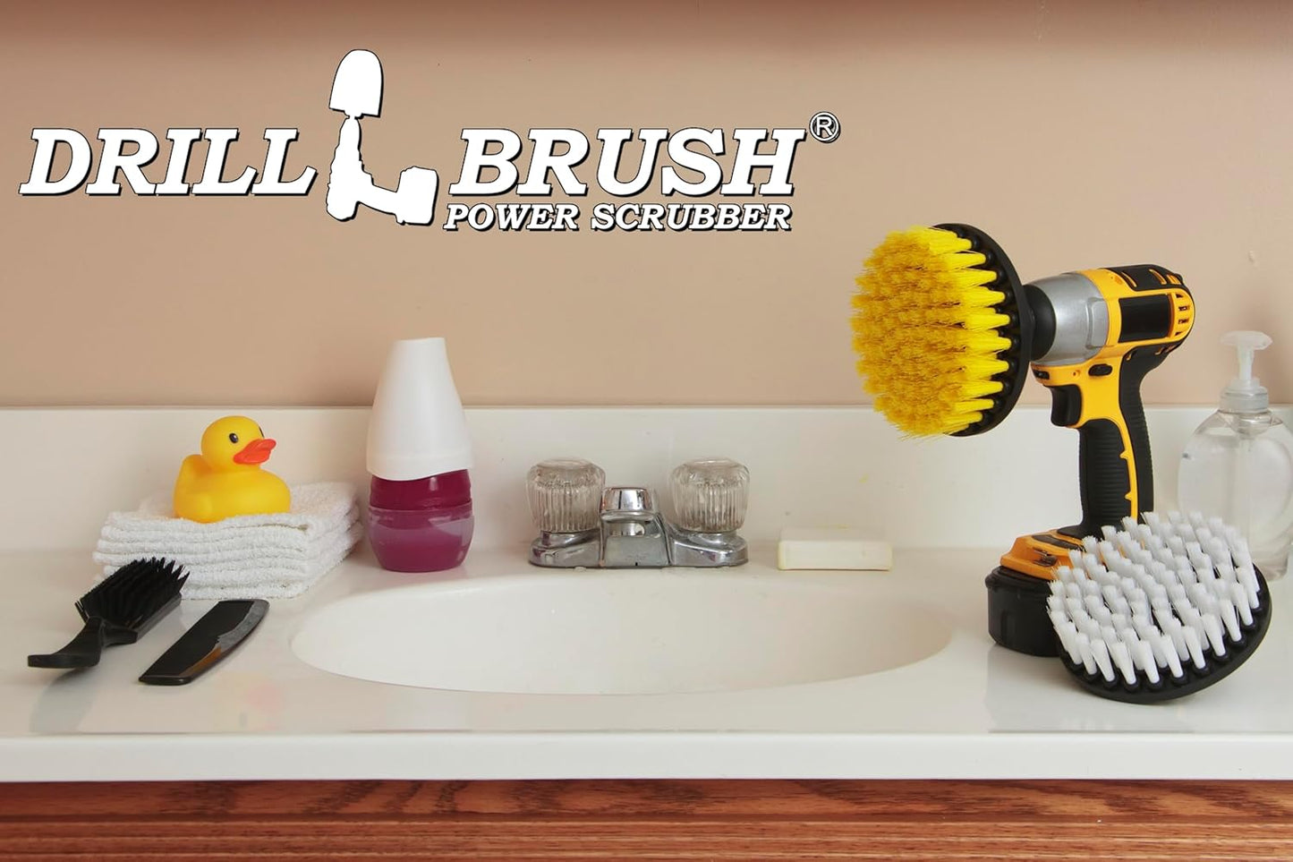 Bathroom Accessories - Power Scrubber Bathroom and Kitchen Brush Set - Cleaning Supplies - Drill Brush- Bath Mat - Shower Cleaner - Soap Scum, Mineral Deposits, Calcium, Hard Water, Rust Stains