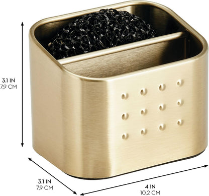 iDesign Stainless Steel Sponge and Scrubber Holder with 2 Compartments for Kitchen Sink - Brushed