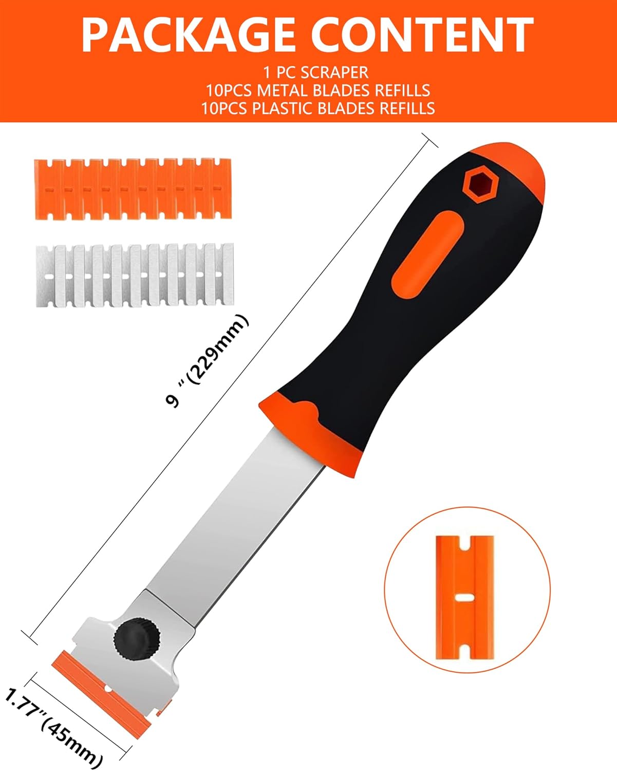 2 Pack Razor Blade Scraper with 10 Plastic and 20 Metal Blades for Removing Paint, Registration Sticker, Grease from Windshield, Glass Top Stove Cooktop Scraper