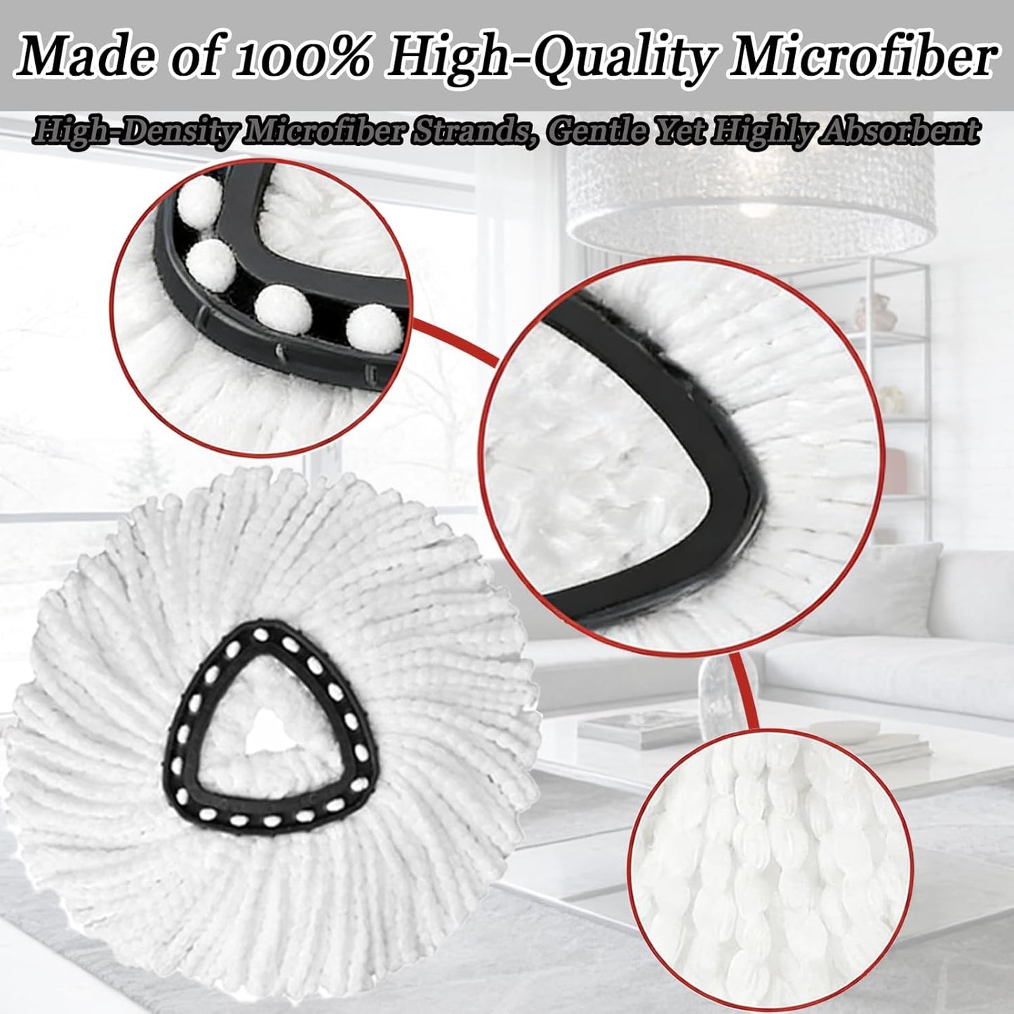 6Pcs Mop Heads Replacement,Spin Mop Replacement Head Compatible with Cedar Easywring 1-Tank System,Including 4 Spin mop Replacement Heads,1 Brush Head and 1 Base(Machine Washable & Easy to Replace)