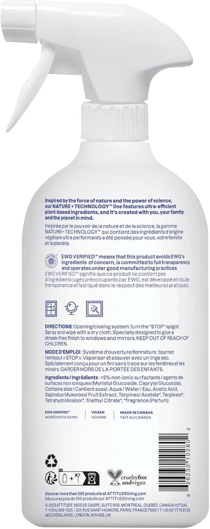 ATTITUDE Window and Mirror Cleaner, EWG Verified, Plant- and Mineral-Based Ingredients, Vegan and Cruelty-free Household Products, Citrus Zest, 27.1 Fl Oz