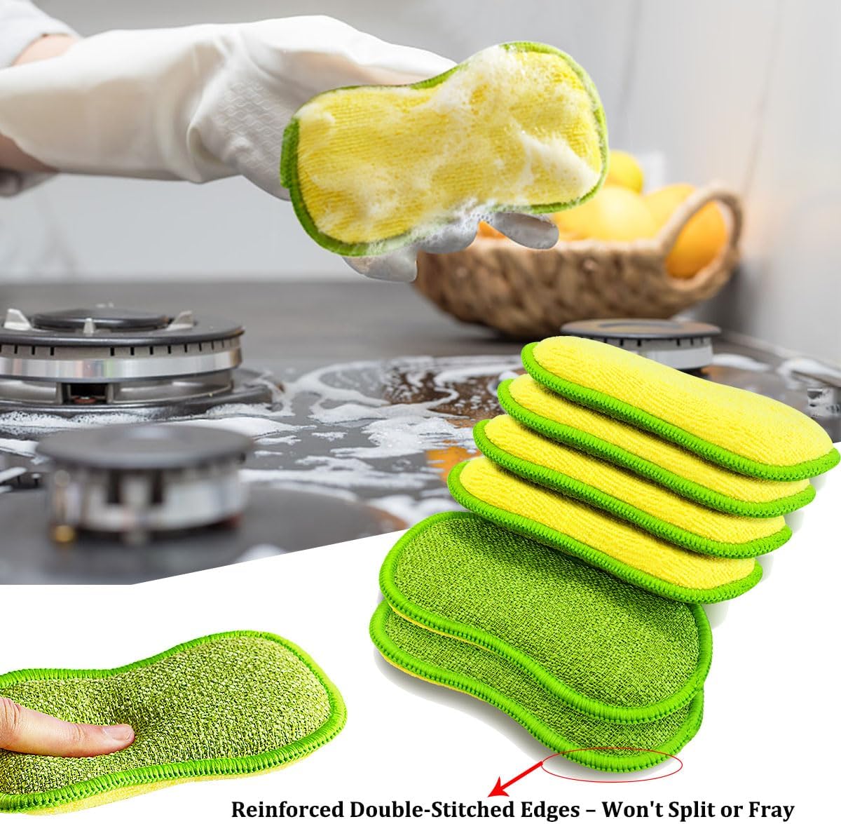 Dish Sponges Kitchen, 12 Pack Multi-Purpose Microfiber Scrub Sponge - Dual-Sided Heavy Duty Non-Scratch Scrubber, Reusable Cleaning Sponge for Dishes, Pots, Pans, Stovetop & Sink