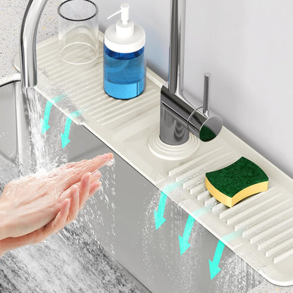 24 Inch Longer Faucet Mat for Kitchen Sink, 5° Slope Fast Self-draining, Kitchen Sink Splash Guard Silicone Sink Faucet Mat Splash Guard Kitchen Sink Area Tidy Splash Faucet Guard Draining Mat