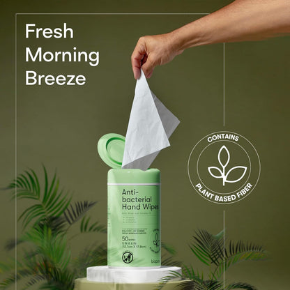 Biopure Antibacterial Hand Wipes Fresh Morning Breeze- Antibacterial Wipes with Aloe and Vitamin E Formula | 5"x7" Wet Wipes Canister | No Parabens, Sulfates or Phthalates, Kills 99% of Germs, 50 ct