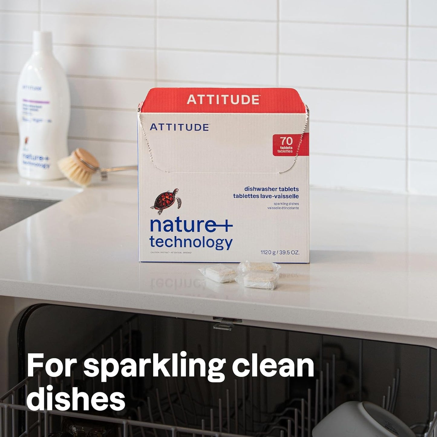 ATTITUDE Dishwasher Pods, Plant-Based & Vegan, Phosphate-Free Detergent Tablets, Naturally Derived, Unscented, 26 Count