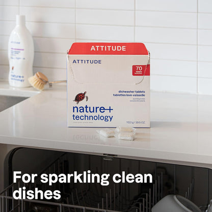 ATTITUDE Dishwasher Pods, Plant-Based & Vegan, Phosphate-Free Detergent Tablets, Naturally Derived, Unscented, 26 Count