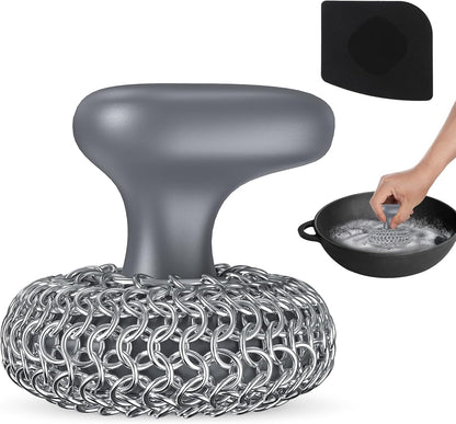 Cast Iron Scrubber | Dish Scrub Brush | 316 Cleaner Chainmail Scrubber for Cast Iron Pan Skillet Cleaner - Dish Scouring Pad Dishwasher Safe Cleaning Kit, Black 02