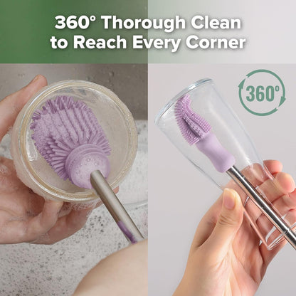 Haakaa Silicone Cleaning Brush - Baby Bottle Brush Cleaner for Breast Pump,Nipple,Breast Milk Storage Bag - Food Grade Silicone - 1 Count - Grey