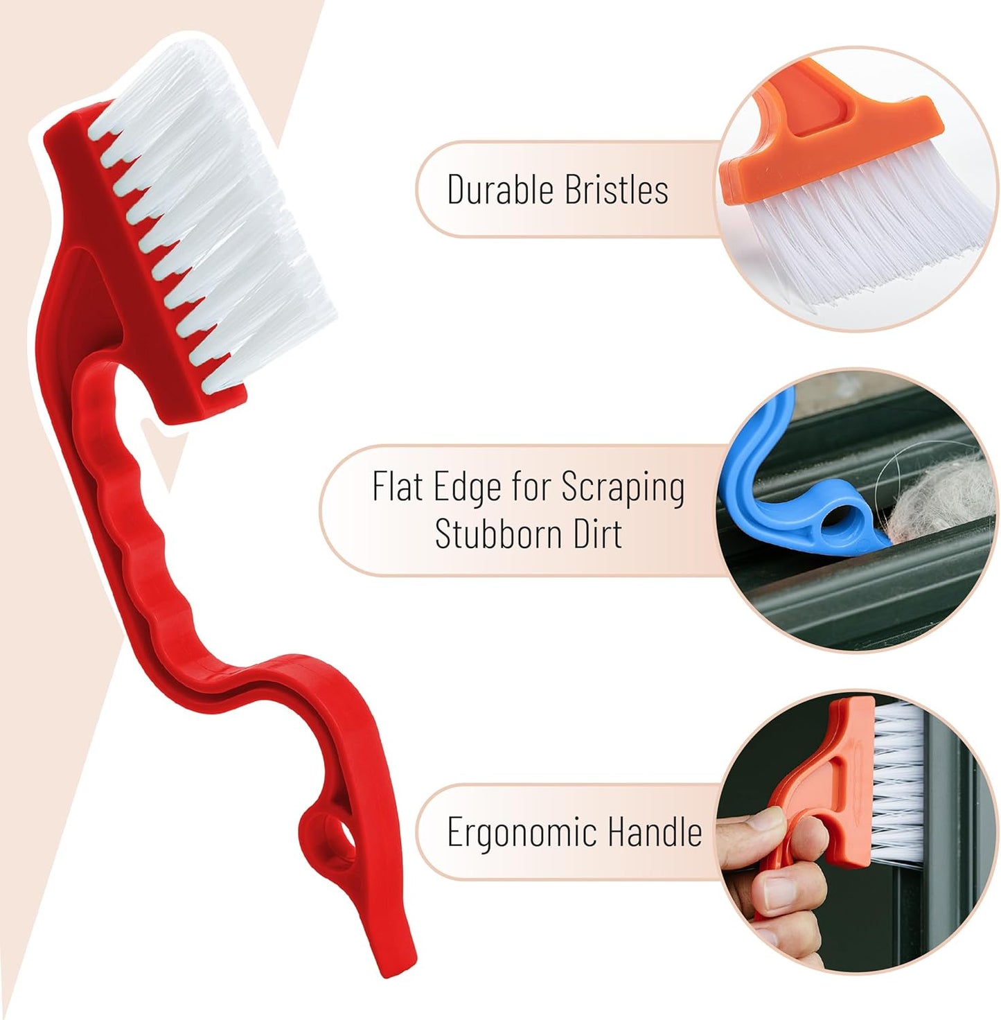 Slick- Window Track Cleaning Brush, 2 Pack, Blue Ergonomic Handle, Built-in Scraper, Multipurpose, Window Track Cleaning Tools